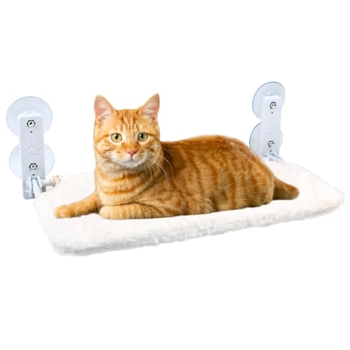 OctBird Plush Cat Hammock White,Cat Window Hammock,Kitten Bed,Cat Window Perches Rest for the Cats,Hanging Kitten Hammock