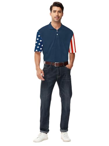 Polo Patriótico para Hombre AOBUTE 4 de Julio Camisa de Golf con Bandera Americana miniatura 5