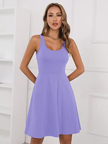 Image of Missufe Women's Sleeveless Racerback Flared Casual Plain Tank Dress