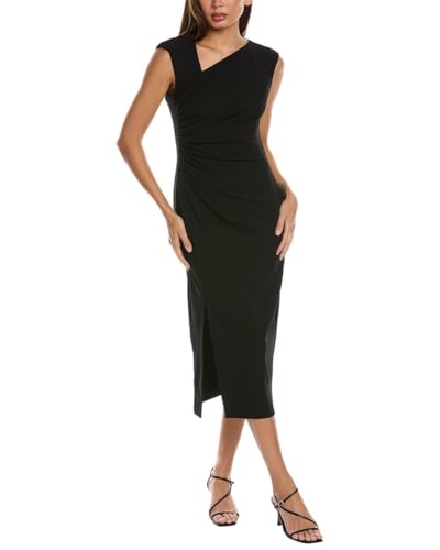 Anne Klein Damen Asymmetrical Neck Ruched Midi Dress Lässiges Kleid, Anne Schwarz, X-Groß