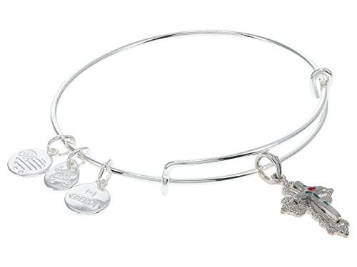 Alex and Ani Expandable Bangle Bracelet,Floral Cross Expandable Bangle Bracelet,Shiny Silver,Silver, Bracelets