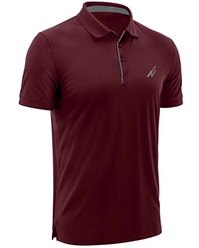 NY Threads Men's Golf Polo Shirt UPF 70+ Regular Fit Moisture Wicking Quick Dry Performance Short Sleeves Polo, Maroon, Large