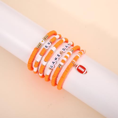FAERLIIRY Football Bracelets for Women GO Game Day Beaded Stretchy Bracelets Stackable Sports Charm Bracelet Bangle Football Mom Accessories Gifts2