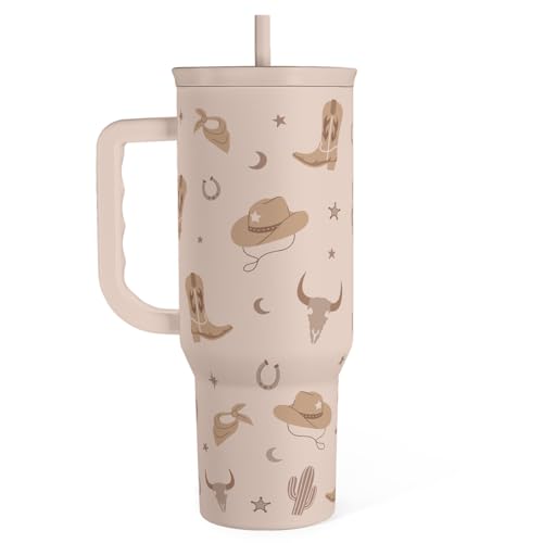 Image of SANDJEST Cowgirl Tumbler 40oz for Women Girls - Stainless Steel Travel Coffee Mug Cup with Handle and Straw, Gift for Birthday Christmas