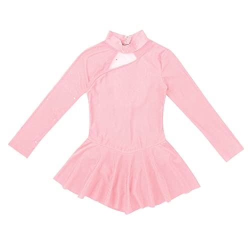 Oyolan Kid Girls Mock Neck Mesh Splice Roller Ice Figure Skating Dress Leotard Ballet Dance Wear Outfit Costumes Pearl Pink 4 Years #TOP2