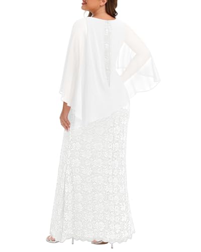 Image of Women's Plus Size Cape Dress with Chiffon Overlay Gown Formal Evening Lace Long Mermaid Dresses 2024