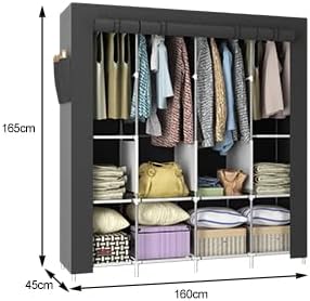 LOEFME Canvas Wardrobe, Portable Wardrobe, Clothes Wardrobes for Bedroom, 165*45*160cm Fabric Wardrobes for Bedroom, 13mm Pipe Diameter Closet, Wardrobes For Bedroom Cheap with 4 Hanging Rails, Black