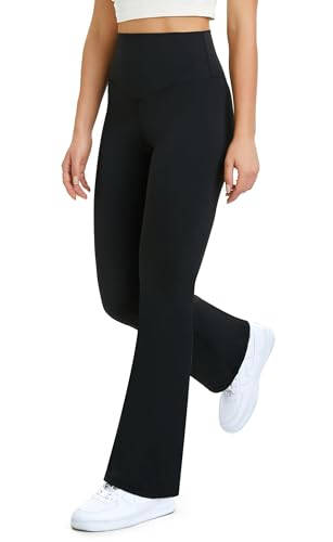 Glacspyg Yogahose Damen Flared Sporthose Hohe Taille Schlaghose mit Bauchkontrolle Trainings Fitness Jogginghose Schwarz M