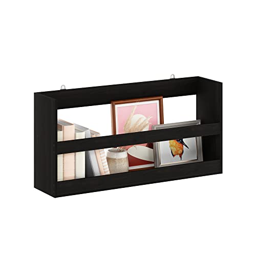 Image of Furinno Hermite Rectangular Floating Shelves for Wall, Black Espresso | Wall Shelf with Guard Rail, Floating Shelf, Wall Mounted Shelves, for Bathroom, Bedroom, Living Room, Home Office