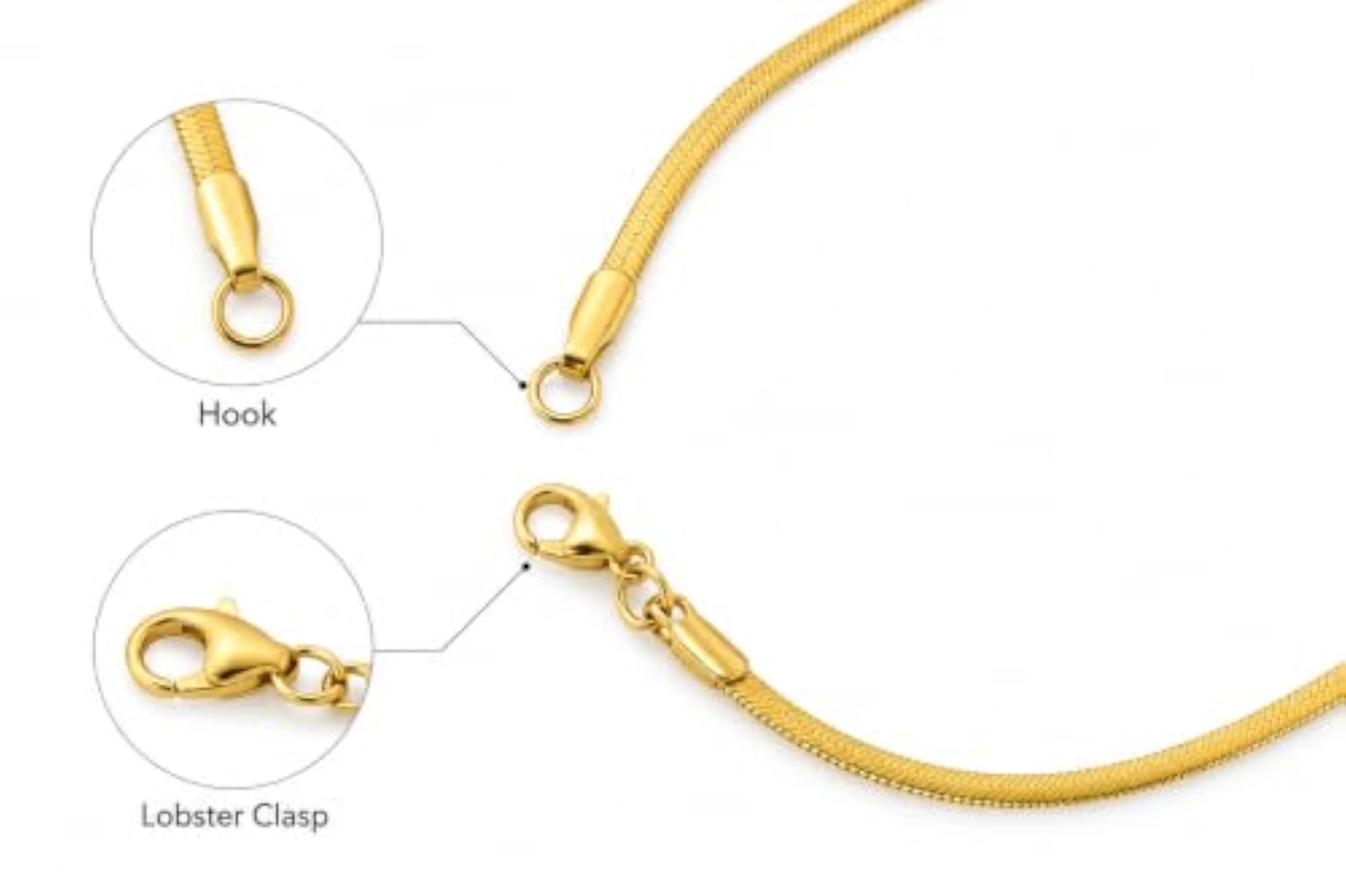 Gold Plated Flat Thin Snake Link Chain Necklace for Women