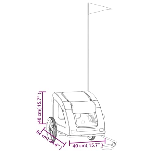 vidaXL Fahrradanhänger für Hunde, Hundeanhänger mit Reflektoren Flagge, Hundetransporter Maximale Belastbarkeit 30kg, Grau Oxford-Gewebe Eisen