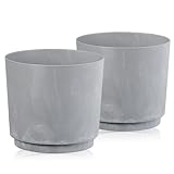 Tymar Übertopf Matte, Blumentopf, Blumenübertopf aus Kunststoff, 2er-Pack (Beton; ø 20 cm)
