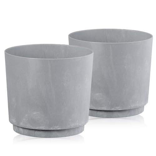 Tymar Übertopf Matte, Blumentopf, Blumenübertopf aus Kunststoff, 2er-Pack (Beton; ø 20 cm)
