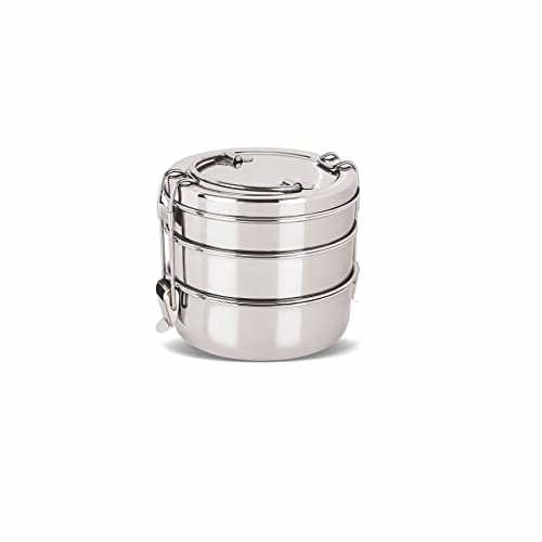 neelam Stainless Steel 26 Gauge, Clip Carrier Lunch Box 3 Containers, 2100 ml, Ideal for Storing Food, Durable Quality, Perfect for Daily Uses, Durable & Elegant Storage, Size 9 * 3 Tiffin Box