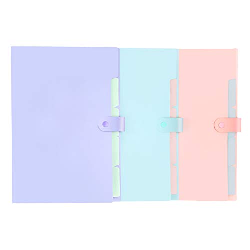 Keador File Folders, Expanding 3 Pack File Folders with Letter A4 Paper Placstic File Folder 5 Pockets Snap Closure Document Organizer for School, Office, Home (Blue-Purple-Pink)