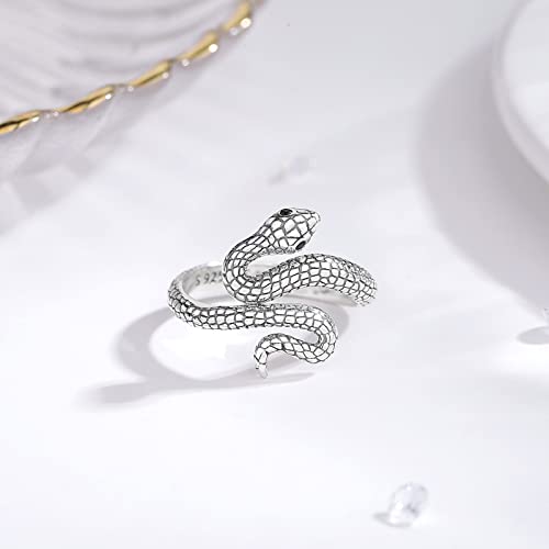 Vito 925 Sterling Silver Animal Rings for Women Men, Adjustable Snake Band Ring Wolf Octopus Rings Jewelry Gift for Daughter Son2