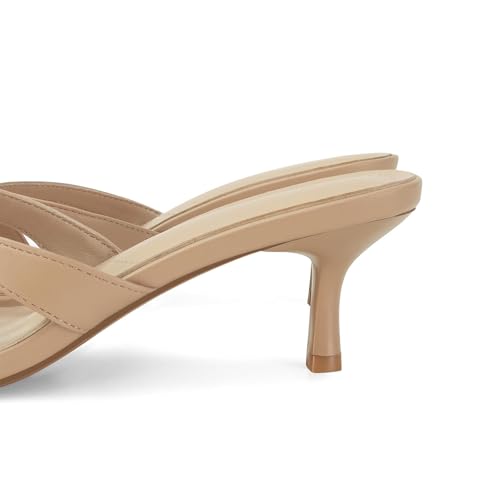 Image of Dsevht Gold Kitten Heel Sandals for Women Flip Flop Strappy Mule heels Rounded Open Toe Heeled Thong Sandals Women