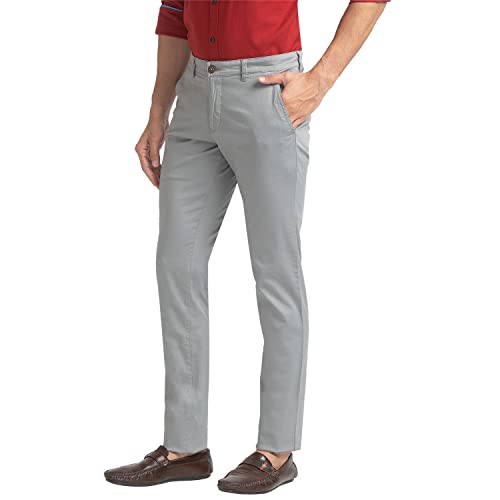 Image of Parx Men's PLEATLESS Low Rise Tapered FIT Medium Green Formal Trouser