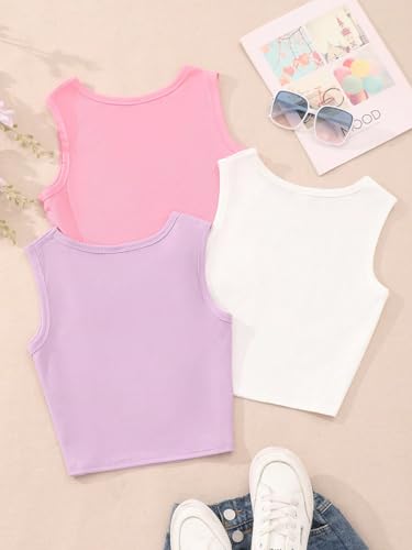 SHENHE Girl's 3 Pack Crew Neck Ribbed Knit Tank Sleeveless Basic Cute Summer Tanks Tops2