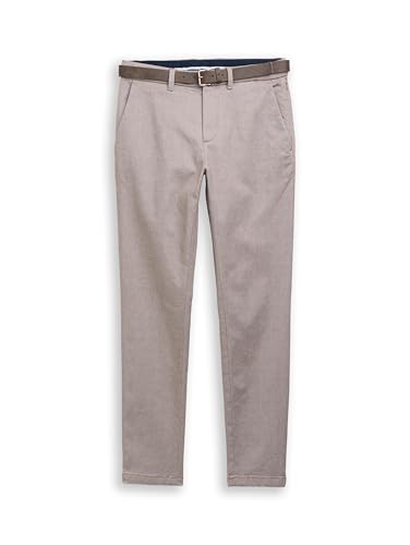 Tom Tailor Herren Slim Fit Stretch Chino Mit Gürtel Hose, 39128 - White Brown Zig Zag Structure, 29W / 34L EU – Ansicht 4