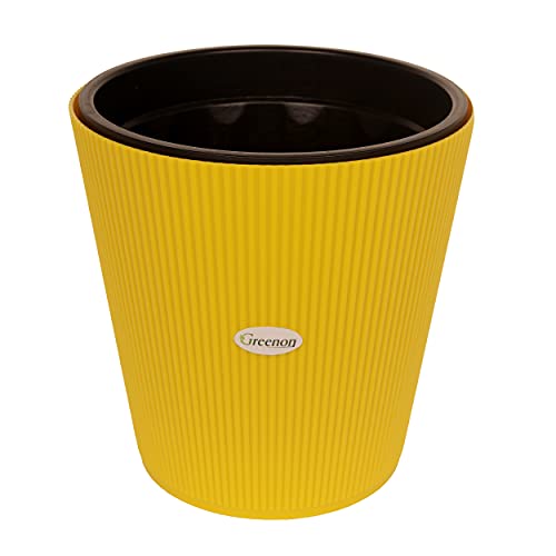 GREENON® 10 Inch Self Watering Plant Pot Set of 4 (8 Pots) | Yellow Outer & Black Inner Planters | Heavy Duty Virgin Plastic | UV Treated Gamla | Ideal for Indoor, Balcony & Home Garden