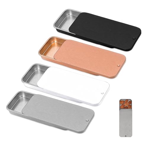 Ceihwa 4 Piezas Cajita Metalica Pequeña Mini Caja de Metal con Tapa Cajas Metalicas Rectangulares Caja de Almacenamiento Lata Caja Latas Metalicas Metálicos Rectangulares de Latas - 8 x 3.5 x 1.1cm