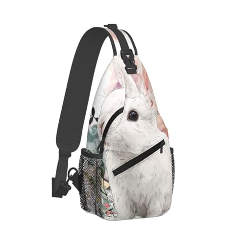 Rabbits And Floral Multi Functional Adjustable Single Shoulder Crossbody Bag,Casual Chest Bag, Suitable For Daily Travel,Unisex2