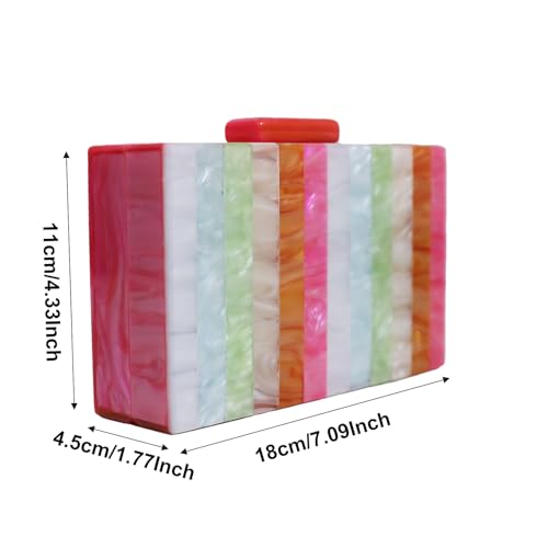 Image of Acrylic Clutch Purse for Women Colorful Evening Handbag Geometric Marbling Box Bag with Detachable Chain