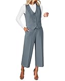 luvamia Womens 2 Piece Outfits Dressy Conjuntos De 2 Piezas para Mujer Elegante De Vestir 2 Piece Palazzo Pants Set for Women Summer Sets Womens Vest Suit Gray XX-Large Fits Size 20 / Size 22