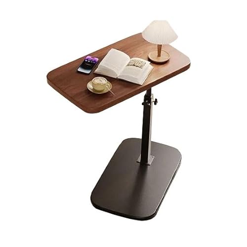 GQTYBZ Table d’Appoint, Table Basse en Forme De C, Table à Café Hauteur Réglable, Table De Canapé avec Étagère De Rangement pour Salon Chambre Bureau, Marron