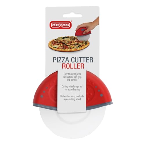 DEXAS One-Handed, Handheld Rolling Pizza Cutter, Red: Effortless Precision with 4-Inch Nylon Wheel for Pizza and More!