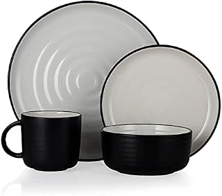 Barbary & Oak BO867006BLK Cascade 16 Piece Dinnerware Set, Stoneware, Black and Cream Speckled