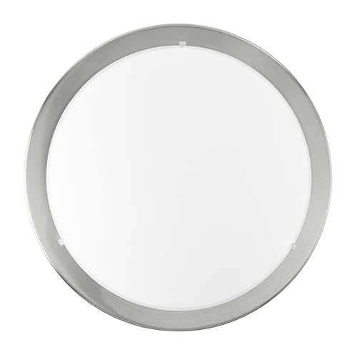 EGLO Deckenlampe Planet, 1 flammige Deckenleuchte, Wohnzimmerlampe aus Metall und satiniertem Glas, Küchenlampe in Silber, Weiß, Flurlampe Decke mit E27 Fassung