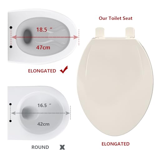 Enlongated Toilet Seat, Slow Close Toilet Cover Seat for Easy Clean and Stain-Resistant, Plastic Toilet Seat With Cover, Quick-Release Hinges and Quick-Attach Hardware,Almond