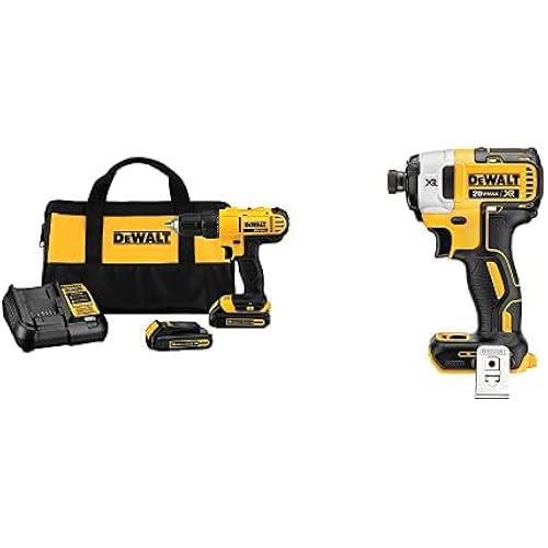 Dewalt DCD771C2 20V MAX Cordless Lithium-Ion 1/2 inch Compact Drill Kit with XR Li-Ion Brushless 0.25" 3-Speed Impact Driver