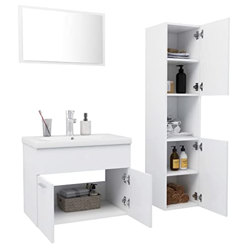 Juego de muebles de baño con acabado blanco elegante y estructura de madera resistente 4