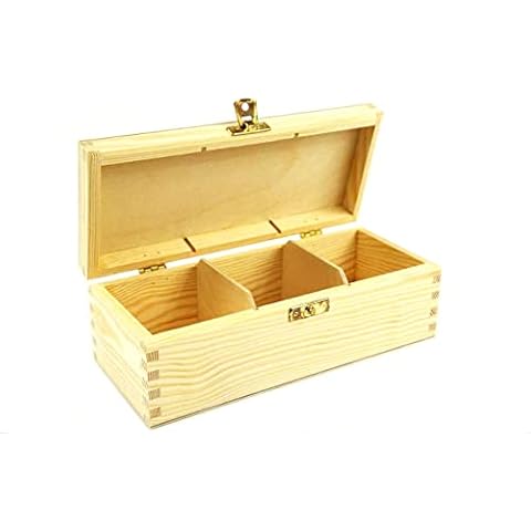 GT Prospect Wooden Tea Bag Box Storage Jewellery Organiser 3 Removable Compartments with Lid and Clasp Sizes Handmade (3 Sections 23x10cm) Ideal Solution For Hotels , Guesthouses & Motels Cover