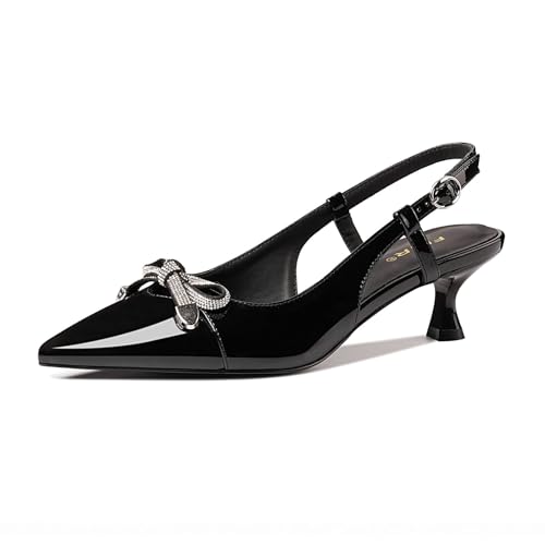 Image of Kitten Heels for Women Closed Pointed Toe Heels Patent Leather Low Heel Slingback Dress Shoes Feature Adjustable Buckle for Date Party Work Office Comfortable Sexy Pumps Shoes