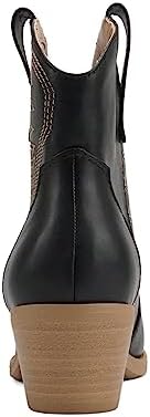 Soda “GESSO” ~ Women Pointed Toe Stitch Slip-On Low Stack Heel Ankle Western Boot (Black/Nude PU, us_footwear_size_system, adult, women, numeric, medium, numeric_7) | Image 1