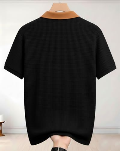 Image of AUSK Men Casual T-Shirt, Texture Printed Half Sleeve Tshirt for Mens, Polo Tshirt