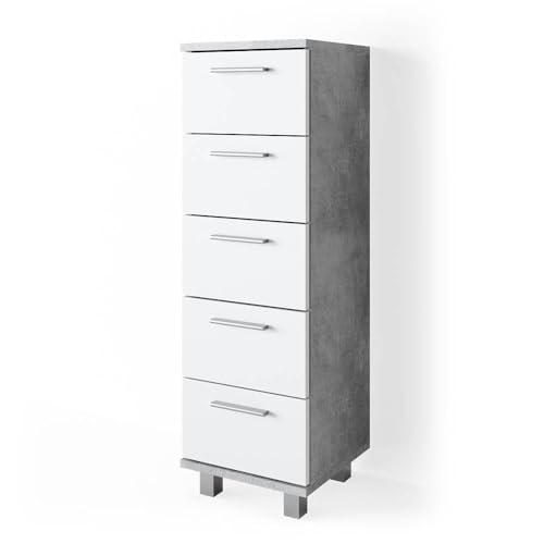 Vicco Badschrank Ilias, Badezimmerschrank mit Schubladen, Beton, 30 x 95 cm