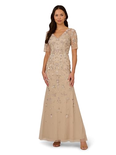 Image of Adrianna Papell Women's Beaded Mesh Long Dress