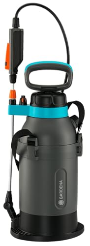 Gardena Drucksprüher 5 l Plus: Drucksprühgerät mit integrierter Trittfläche, Teleskop-Lanze inkl. Verriegelungsfunktion, Schultergurt und Düsenschutz, abwinkelbare Messingdüse (11138-20)