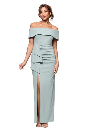 Image of Xscape Womens Betsy & Adam Women's Galaxy Glitter One Shoulder Flower Embellished Floor Length Dress