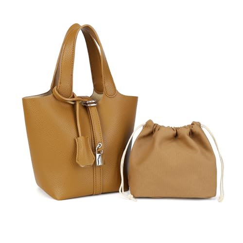 Bucket Bags and Purses For Women Drawstring Top Handle Shoulder Handbags with 2 Detachable Straps fashionable lock design (Brown) by Ginimtso - Used condition - Image 7