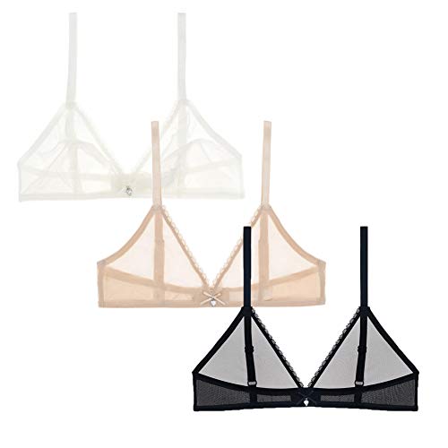 varsmiss Women Sheer Mesh Transparent Unlined Bra Sexy Wireless Underwear