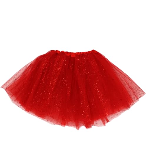 Tutu Saia elástica para mulher e menina, saia púrpura brilhante, saia de tule de 3 camadas de comprimento 30 cm 40 cm 70 cm, saia balé para disfarces dança, Purpurina vermelha