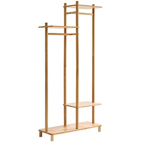 Free Standing Garment Rack With Top Shelf And Shoe Clothing Storage Organizer Shelves Wardrobe Closet Organizer 100% Natura Rubber Wood Garment Coat Hanging Heavy Duty Rack For Entryway Bed Room #TOP10