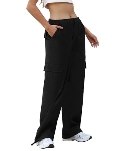 Susclude Cargo Pants for Women - Wide Leg Baggy Pants High Waisted Cotton Pants with Pockets