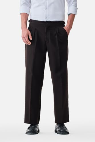 Image of SNITCH Men Casual Trousers | Relaxed Fit with Turned-Up Cuffs & Solid Pattern | Cotton Blend Fabric with Medium Stretch for Summer & Everyday Wear